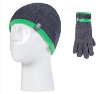 Παιδικό Σετ Σκουφάκι & Γάντια Heat Holders Flat Knit Hat Gloves Kids Charcoal/Green 80077